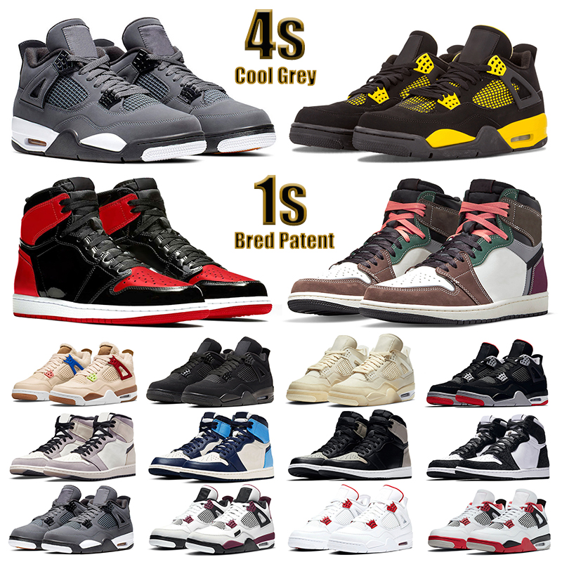 

Men Women Basketball Shoes 4s Hand Crafted Sail Particle Grey Black Cat University Blue Bred Patent Hype Royal Cool Grey 1s Mens Trainers Sports Sneakers, 13