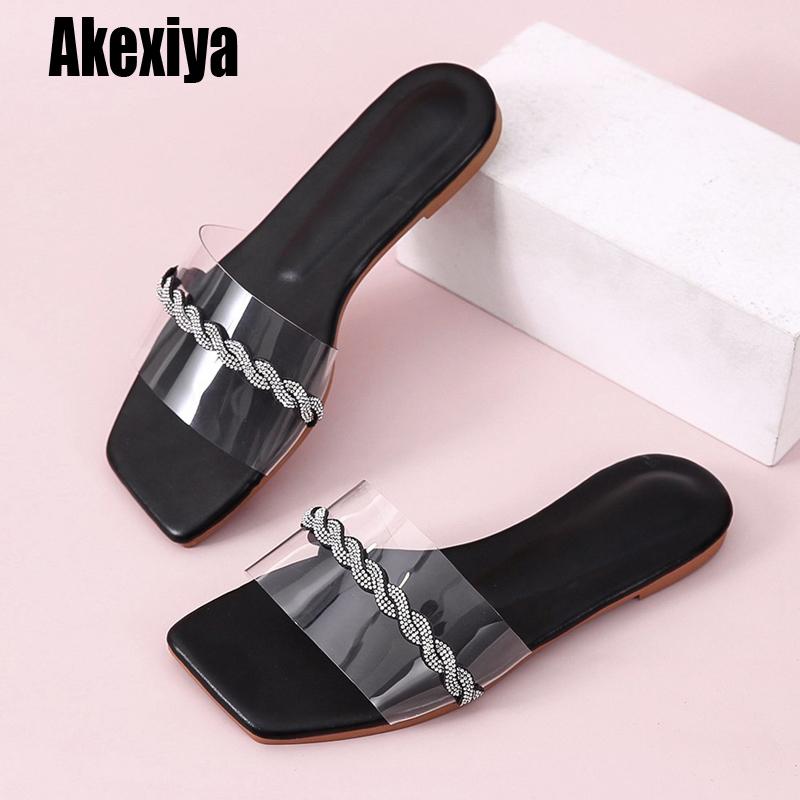 

Women's Shoes 2021 Fashion Ladies Slipper Transparent Women Beach Sandals Outdoor Casual Slides Chain Slippers Large Size BC335, Black
