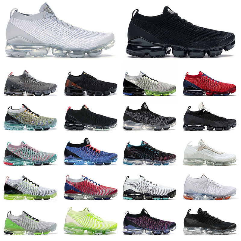 

Top Quality Vapourmax Fly Knit 3 White OFF Mens Womens Running Shoes South Beach All Black Grey Green Pink Red air max airmax Men Women Sports Sneakers Trainers, D35 36-40