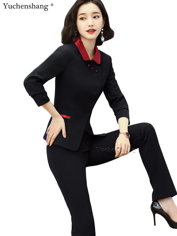 

Women's Suits & Blazers New High Quality Pant Women Slim Black Blazer and Trousers Formal Office Lady Work Wear 2 Piece Set 8ZVQ, Black skirt suits