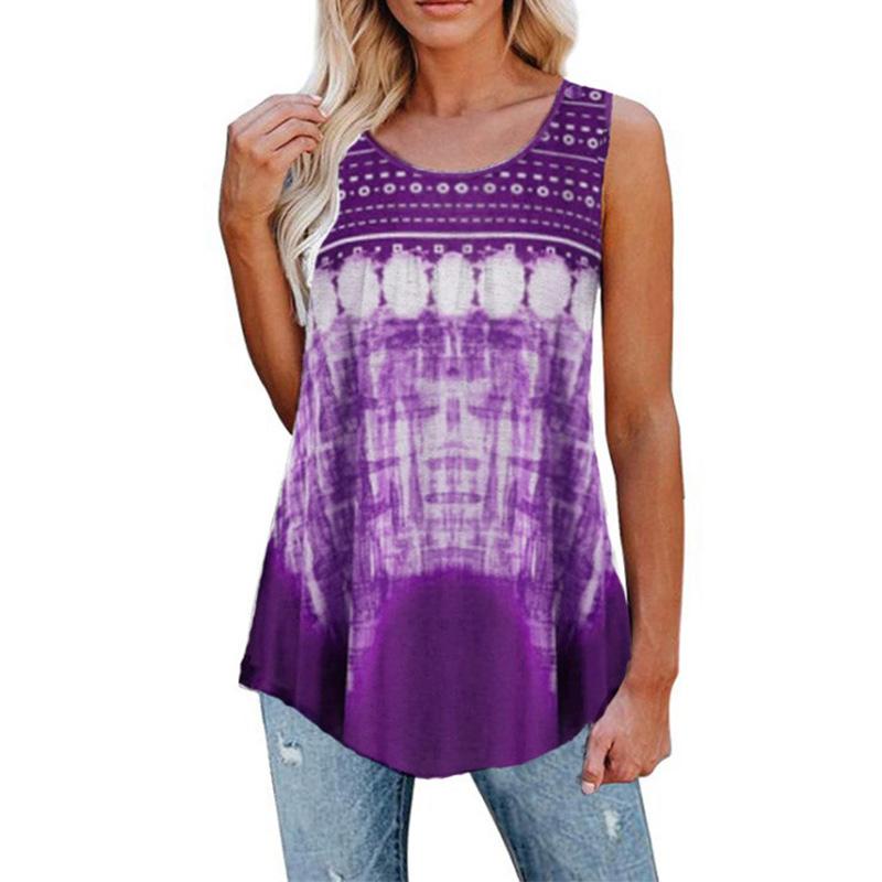 

Zoki Purple Female Tees O Neck Ethnic Style Sleeveless Tops Printed Casual Slim T Shirt Street Wear Plus Size Summer 2021 Women' T-Shirt, Blue