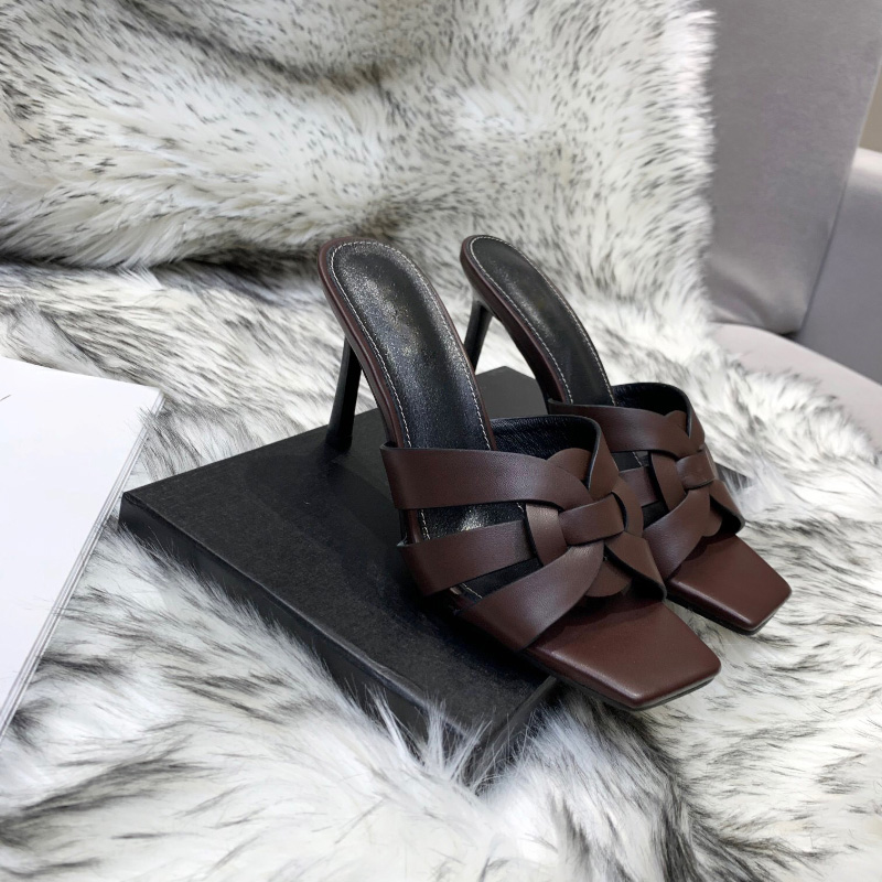 

With Box women slippers Top Quality Tribute stiletto Heels Sandals patent leather mules fashion high heel hotter luxury designer shoes factory footwear, Gift(not sold separately)