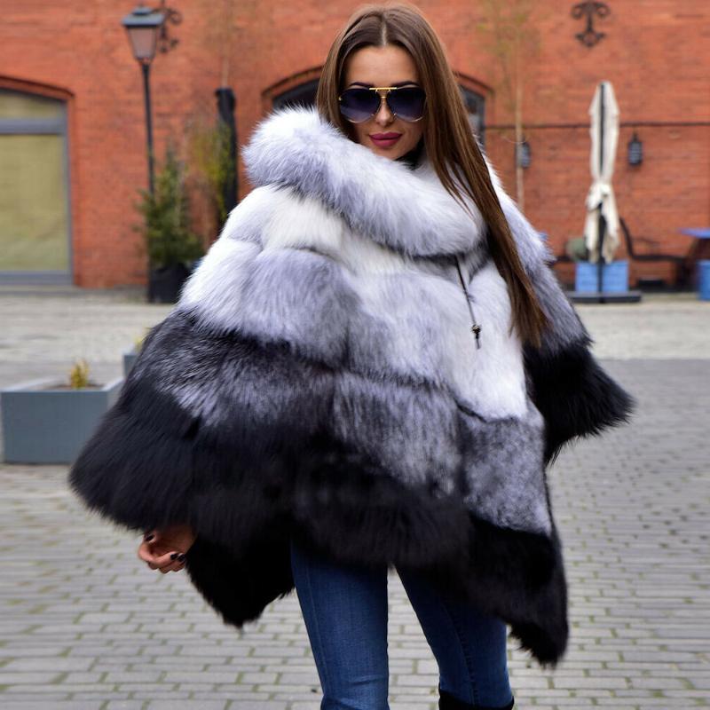 

Women's Fur & Faux 2021 Winter Real Cape Oversize Women Fashion Whole Skin Genuine Ponchos And Capes Trendy Overcoat Luxury, Black