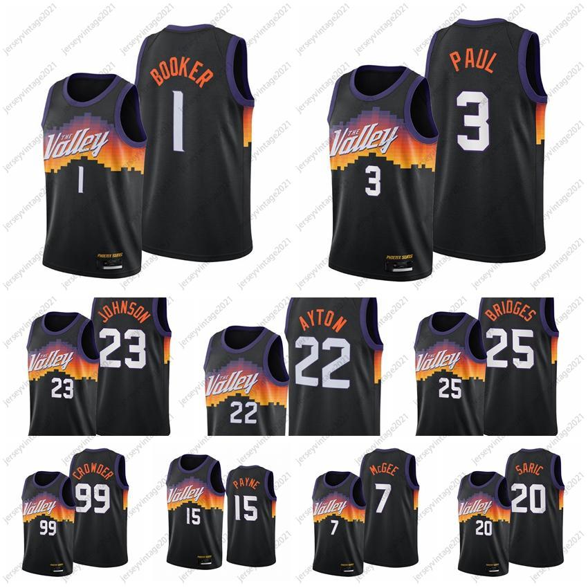 

Men Devin Booker Chris Paul Deandre Ayton Jae Crowder Cameron Johnson Mikal Bridges Payne 2021-22 Black City Basketball Jersey New Uniform