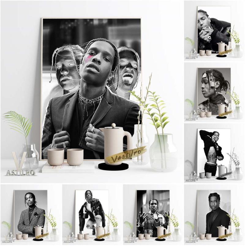 

Paintings ASAP Rocky Rapper Singer Poster Fashion Black White Portrait Wall Picture Hip Hop Music Magazine Art Print Fans Gift Decor