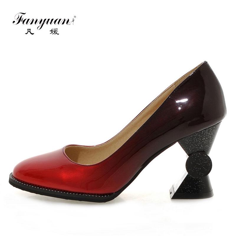 

Fanyuan 2021 Women Pumps Elegant Senior Patent Leather Fashion High Heels Shoes Square Toe Color Mixing Shallow Wedding Dress, Black