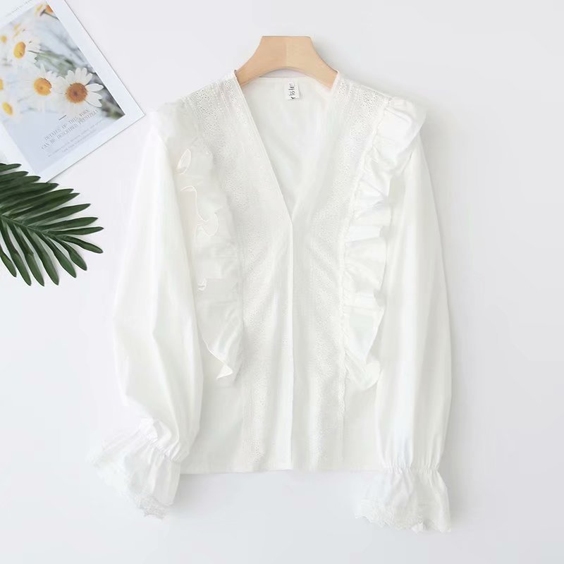 

Elegant Women Solid Color Single Breasted Shirt Plus Size XL 4XL Long Sleeve Spring V neck Elastic Waist Female Blouse 210521, White