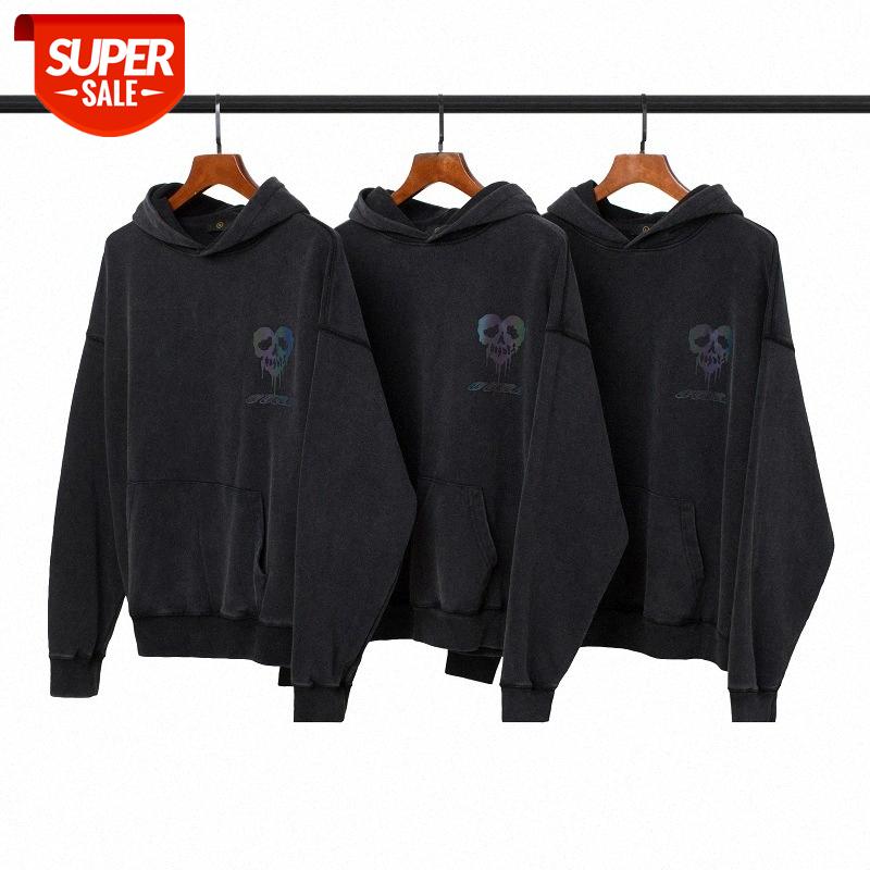 

Hooded Sweater Skull Love Letters Laser Print Retro Washed Distressed Loose Jacket #2k1Q, Black