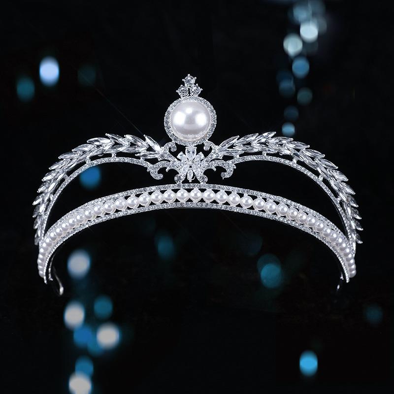 

Hair Clips & Barrettes Cubic Zirconia Crown Rhinestone Pearls Wedding Tiaras Silver Color Bridal Crowns Chinese Style Hairwear Jewelry HQ007, Golden;silver