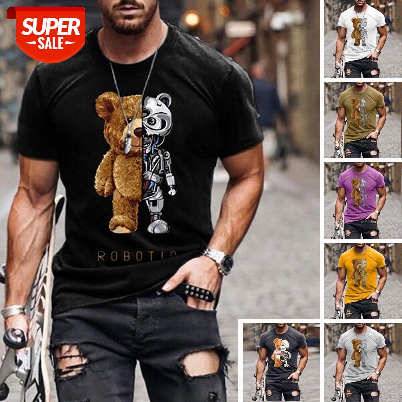 

[in stock]summer loose casual teddy bear fashion collarless black t-shirt short sleeve men #Aq1z, White;black