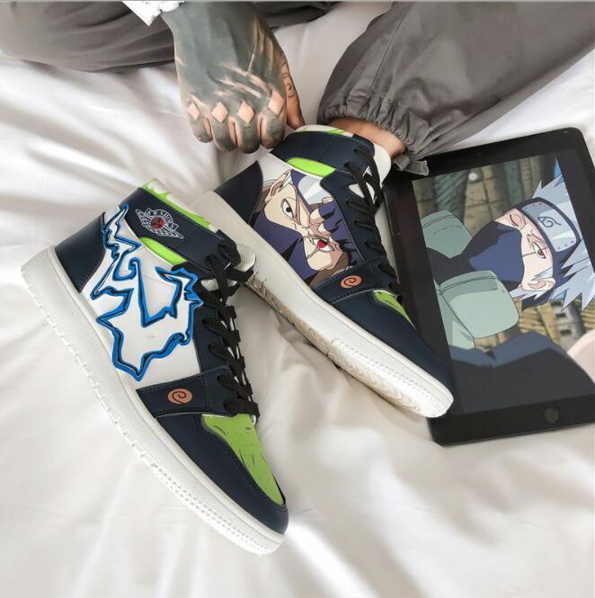 

v17 Naruto Naruto Sasuke Kakashi High Top Casual Shoes Student Korean Trend Breathable Sports Shoes Men's Trendy, White