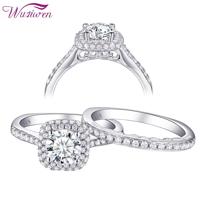 

Cluster Rings Wuziwen 2 Pcs Solid 925 Sterling Silver Wedding For Women 1.6 Ct Round Zircon Engagement Ring Bridal Set