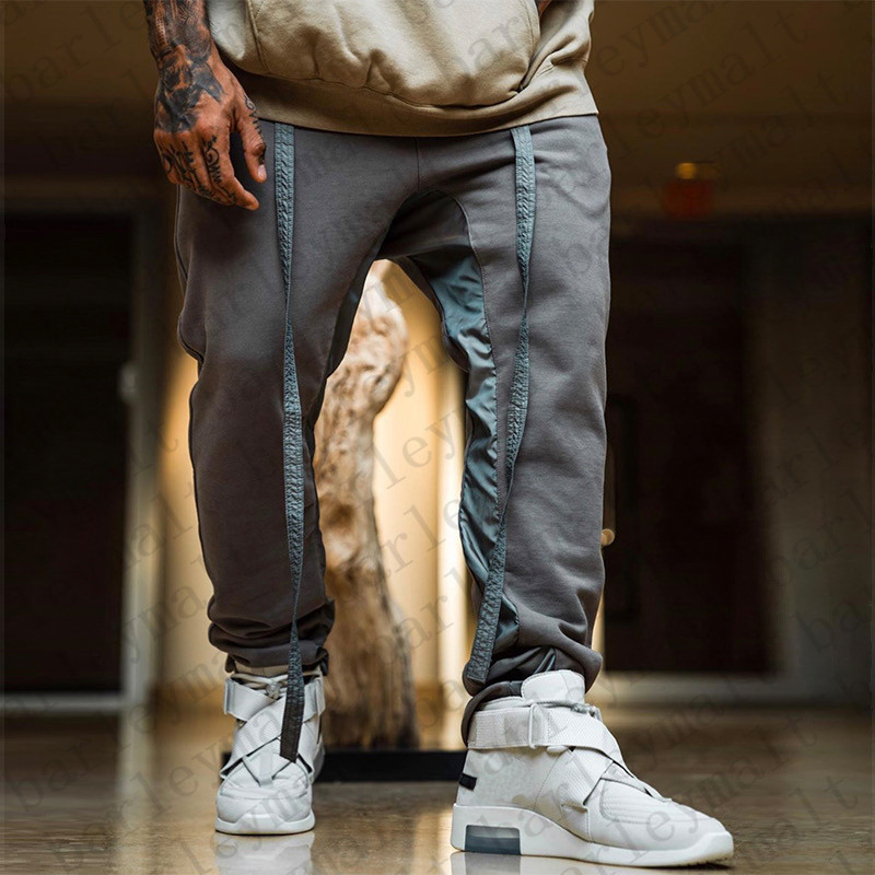 

autumn and winter men sportspants colorful stitching guard pants high street casual streamer trousers, Black