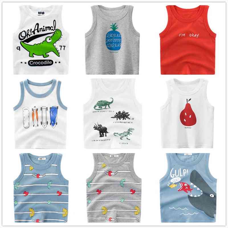 

1 to 9 years kids boys girls vests clothes 100% cotton dinosaur cartoon crop for kids lovely children bottoming, Blue