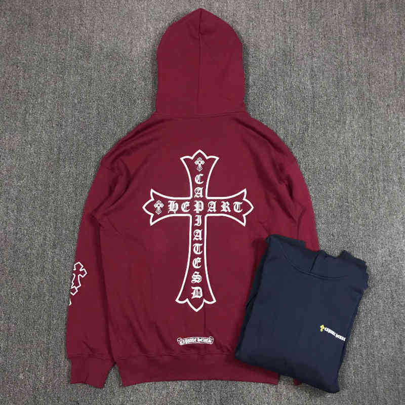 

Chrome*Hearts Tide Brand Printed Cross Horseshoe Sanskrit Hoodie Women Loose Couple Men' Cotton Wine Red Pullover Long Sleeve jun