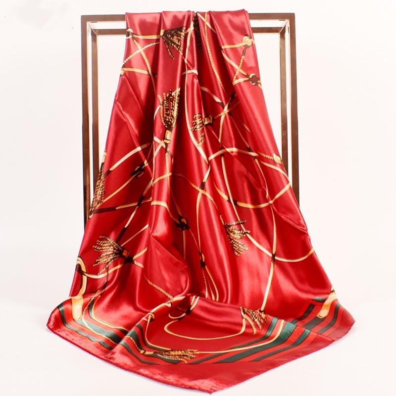 

Scarves Wholesale 5 Fashion Imitation Silk Chain Rope Pattern Scarf 90CM Large Square Ladies Shawl Autumn Style