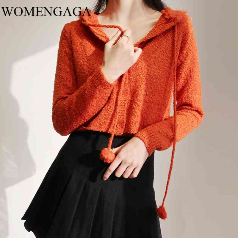 

Women Teddy Hairy Drawstring Hooded Sweater Retro Vintage Single-breasted Knitted Cardigan Tops 4ZM3 210603, Black