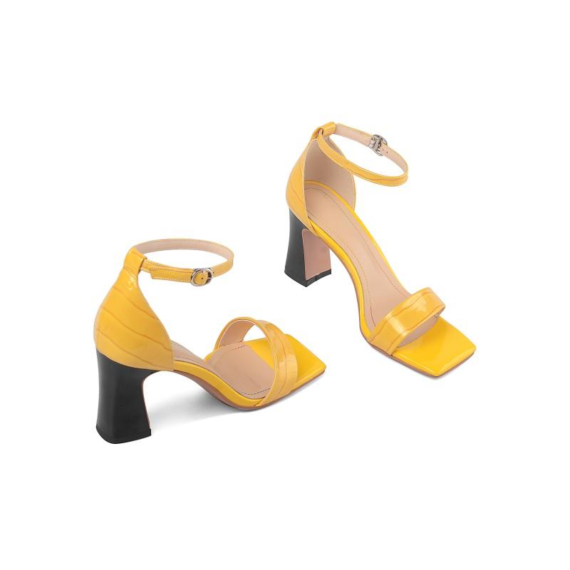 

Fashion Ankle High Heel Leather Women's Sandals, Yellow