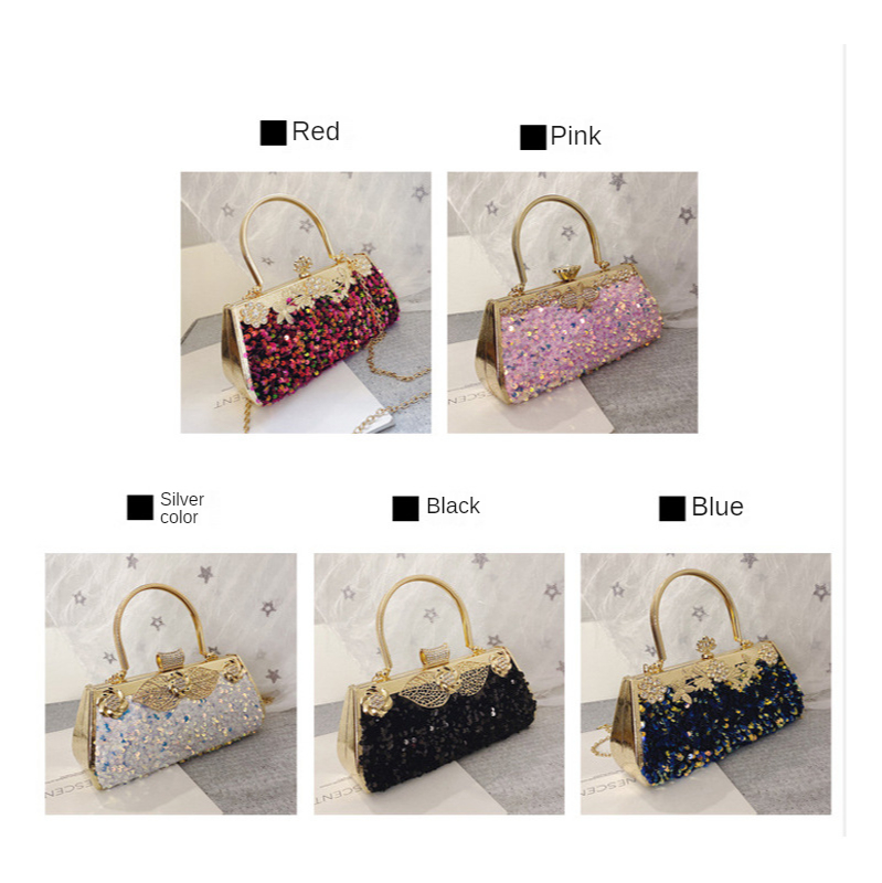 

Water Drill Evening Bags European and American Sequin Chain Slantbag Fashion Cheongsam Lady Hand-held Banquet Bag, Red