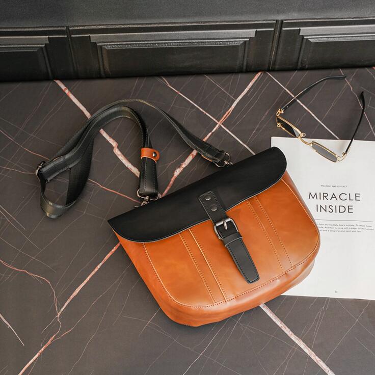 

Factory wholesale men brand shoulder bags simple flip contrast handbag retro leather backpack street trend color matching fashion postman bag, Coffee(boutique box)