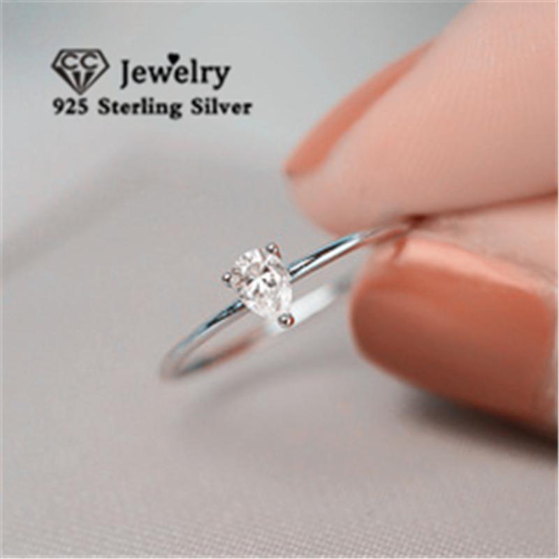

Wedding Rings Simple Jewelry For Women Water Drop Cubic Zirconia 925 Silver Ring Engagement Bijoux 1610