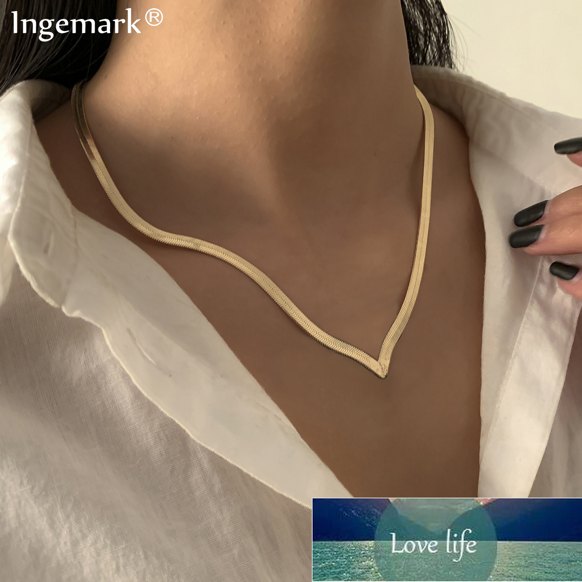 

Punk Simple Flat Blade Snake Link Chain Choker Necklace Women High Quality Clavicle Metal Simple Collares Necklace Jewelry 2021