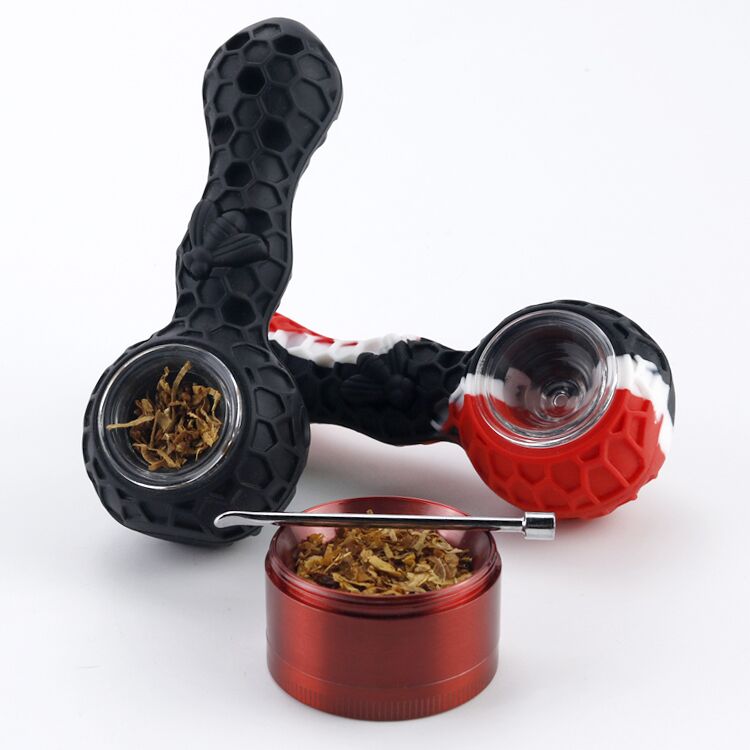 

Great Selling colorful portable tobacco pipe for smoking Unbreakable spoon hand Pipes with glass bowl and Wax dabber tool 4.33 inch bongs