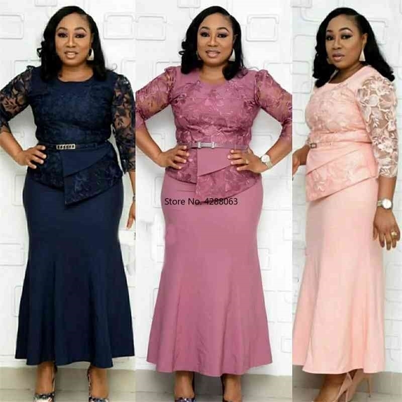 

Autumn Fashion African Women O-neck Polyester Plus Size Long Dress African Clothing African Dresses for Women XL-5XL 210408