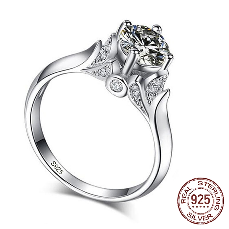

Vintage White Swan 925 Sterling Silver Ring 1ct Zirconia Diamond Solitaire For Women Wedding Jewelry J-015