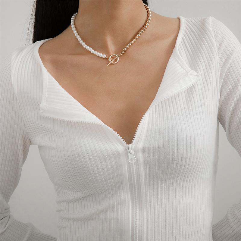 

Chokers Fashion Baroque Pearl Chain Necklace Women Collar Wedding Punk Toggle Clasp Circle Lariat Bead Choker Necklaces Jewelry