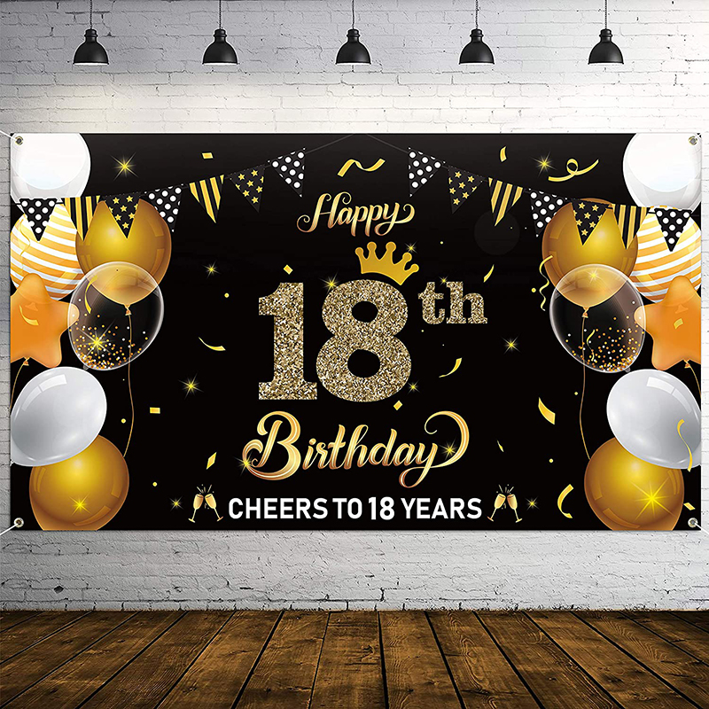 

Happy 18th Birthday Backdrop Banner Cheers to 18 Years Banners Flags Background Decors Party Supplies Indoor Outdoor Photo Booth Props