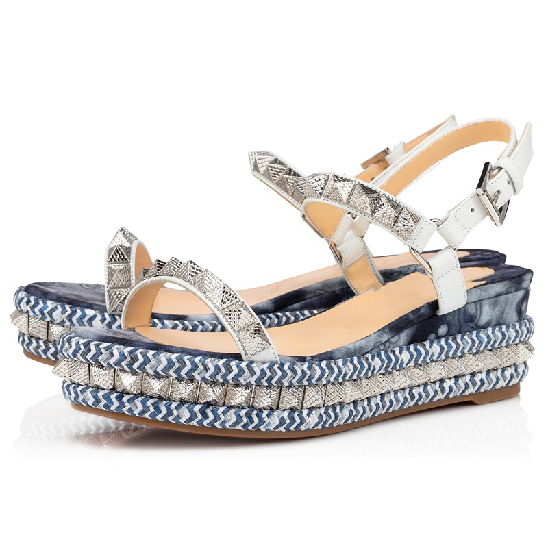 

2021 Summer Sophisticated Comfortable Luxurious Brand Women Shoes Open Toes Leather Wedges Red Bottom Pyraclou 60 mm