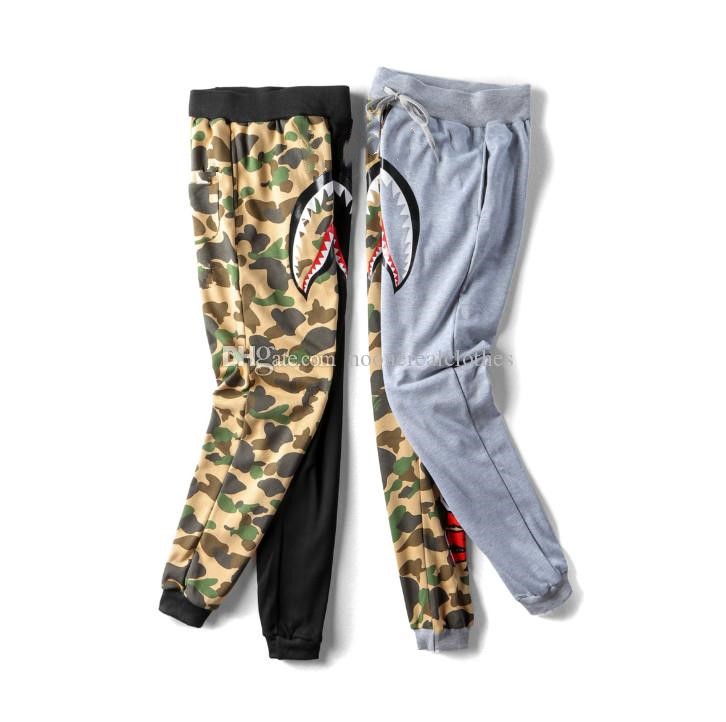 

Mens wommen lovers Sportswear Pants Jogger Tracksuit causel Camouflage stitching Black Hip Hop Men Shark mouth Casual trousers