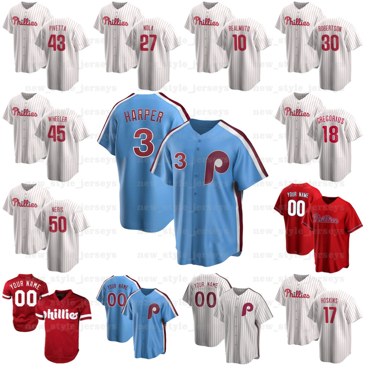 

10 JT REALMUTO 3 Bryce Harper Baseball Jerseys MIKE SCHMIDT Alec Bohm AARON NOLA Jay Bruce Spencer Howard Roman Quinn, Blue;black