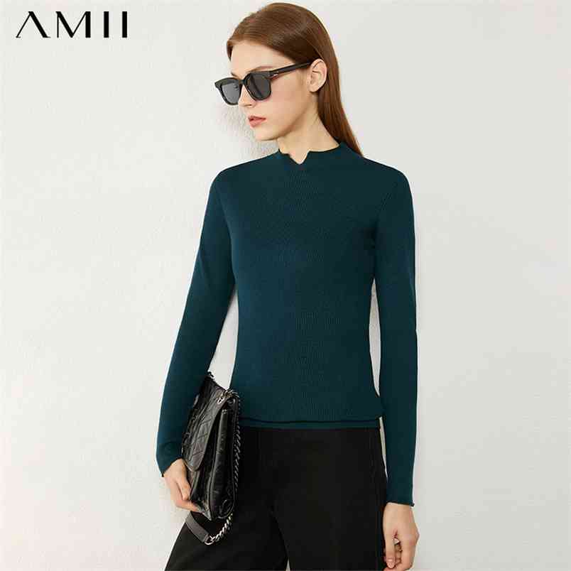 

Minimalism Autumn Winter Women's Sweater Fashion Solid Slim Fit Stand Collar Sweaters For Women Pullover Tops 12040593 210527, Beige