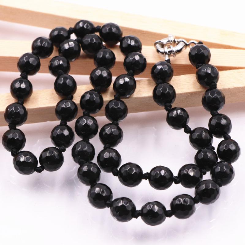 

Natural Stone Jades Beads Chain Choker Necklace Elegant Black Faceted Round 8 10 12mm Jaspers Women Strand Necklaces 18inch A568 Chokers