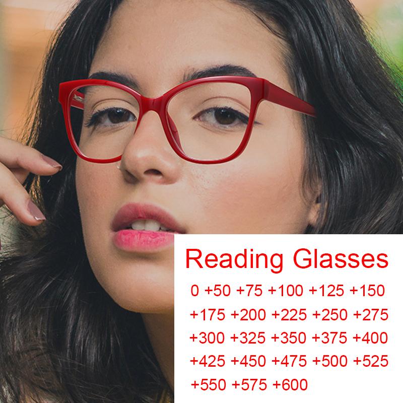 

Sunglasses 2021 Red Square Reading Glasses Women Fashion Anti Blue Light Big Frame Clear Lens Farsightedness Eyewear 0 To +6.0, White;black