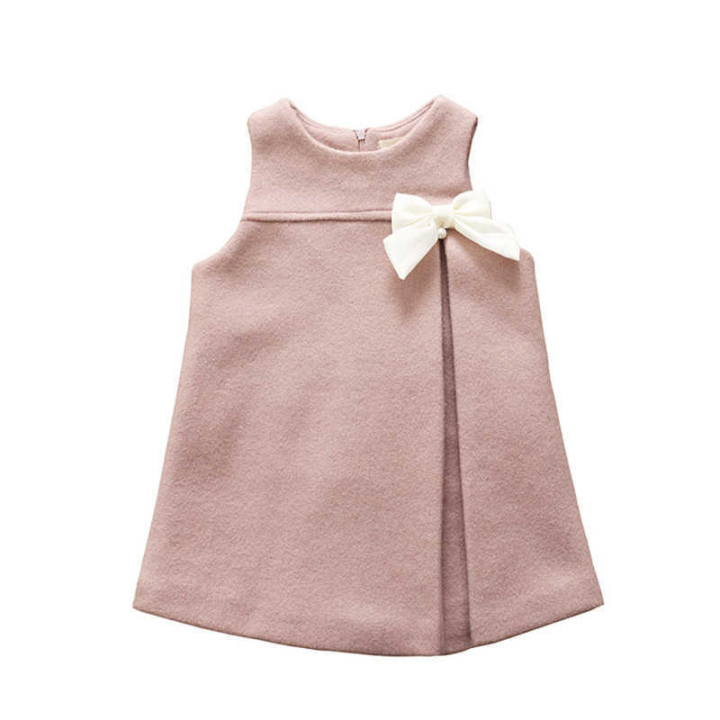 

1- years High quality spring winter fashion casual solid warm sleeveless children girl clothing kid princess dress 210615, Pink