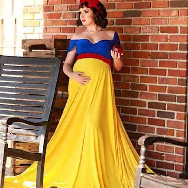 

Princess Cosplay Maternity Pography Props Long Dress Blue and Yellow Chiffon Pregnancy Po Shoot Maxi Dresses 210721