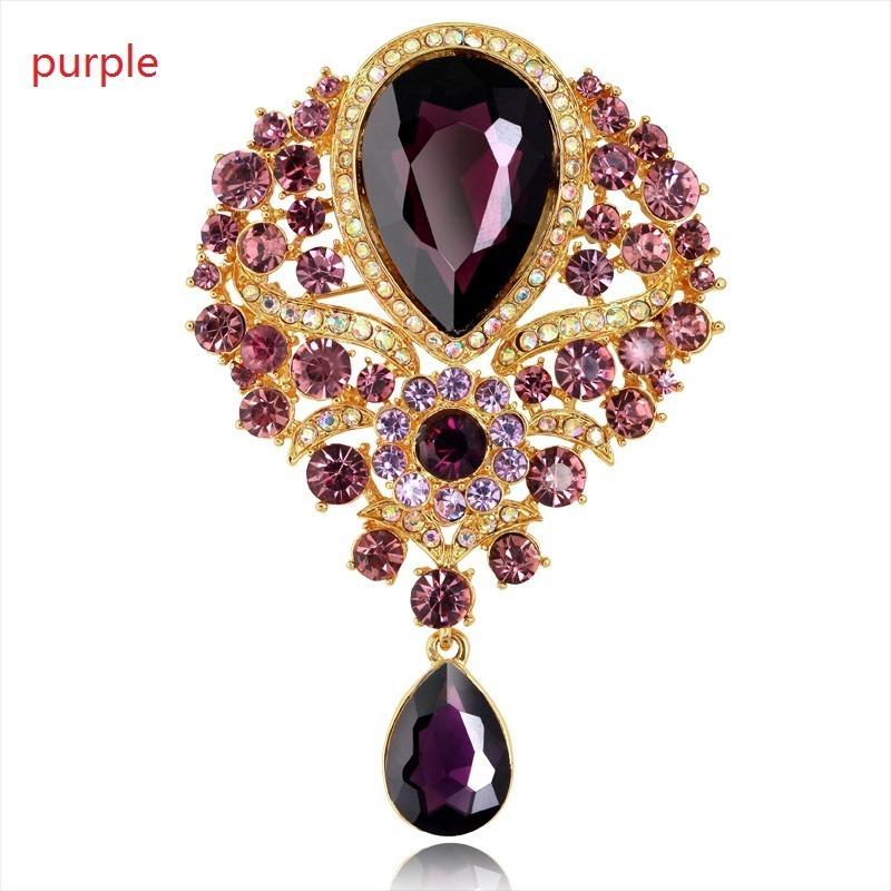 

Pins, Brooches Large Crystal Water-drop For Women Vintage Fashion Pendant Style Elegant Wedding Pins Party Jewelry Brooch, Gray