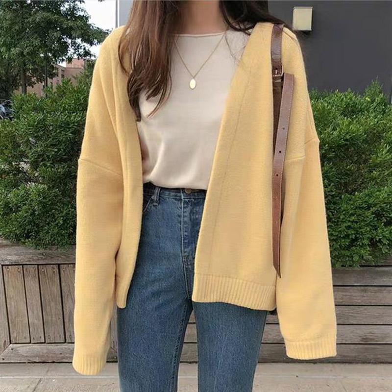 

Women's Knits & Tees Sweater Knitted Oversized Cardigan Solid Long Sleeve Loose Cardigans Female 2021 Autumn Casual Lady Basic Sweaters, White