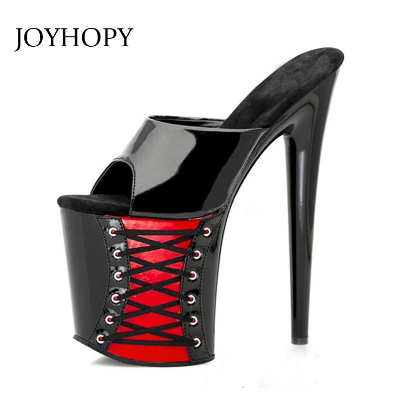 

Nightclub Women Shoes Sexy Red Platform High Heel Slippers Female 20cm Super Thin Thick Bottom Sandals WS1769, Pink