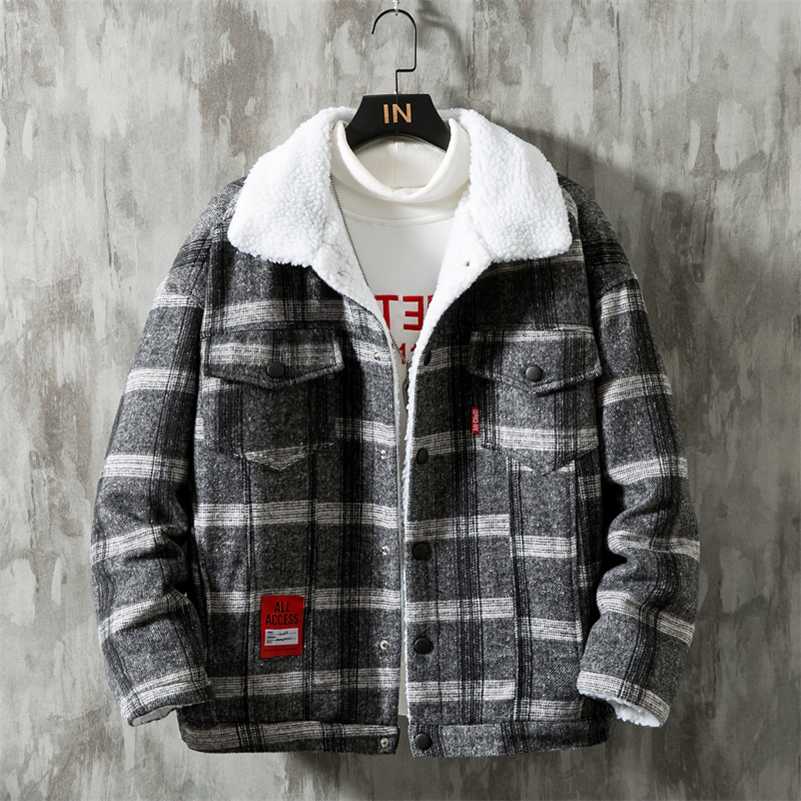 

Winter Plaid Cotton Coat Casual Fashion Warm Men's Comfortable Jacket Black White Asian Size Large Size 5XL 211110, White 802