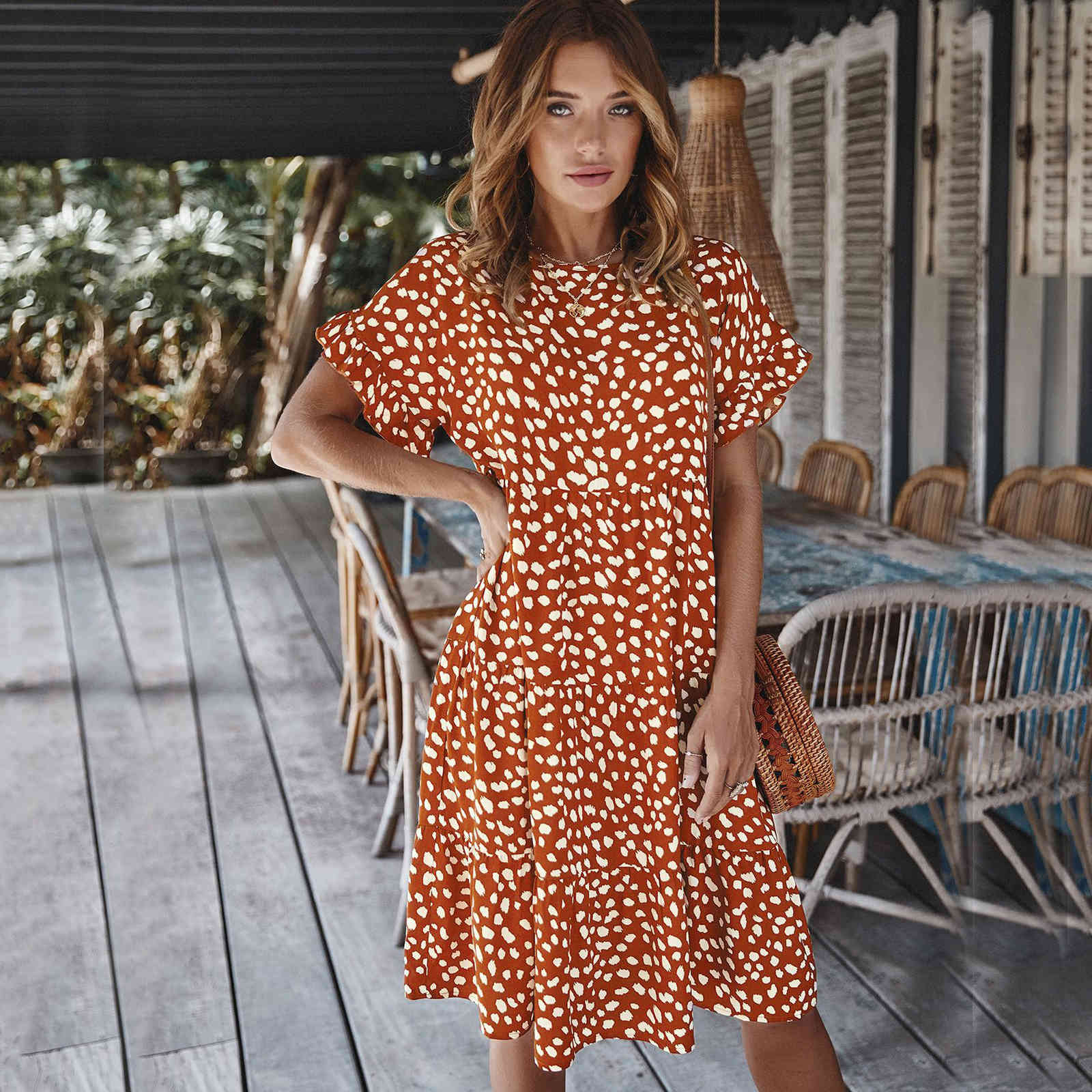 

Women' Clothing short Sleeve o-neck Chiffon pleated Dresses For Women Spring summer Woman 210524, Black