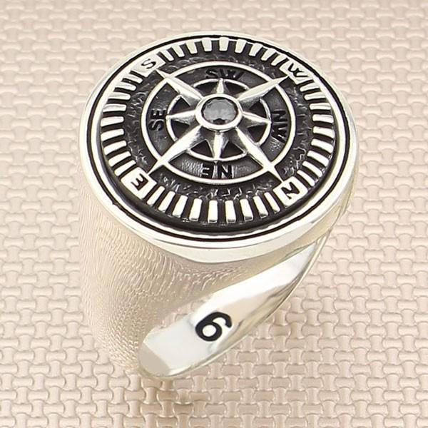 

Compass Silver Ring Men Made In Turkey Solid 925 Sterling Cluster Rings