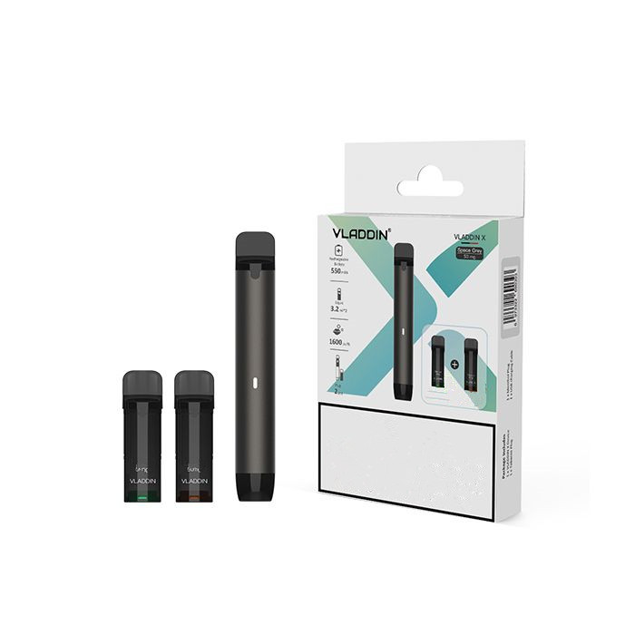 

Vladdin X Vape Starter Kit 550mAh battery with 2 pods 3 colors disposable pod kit, Space grey