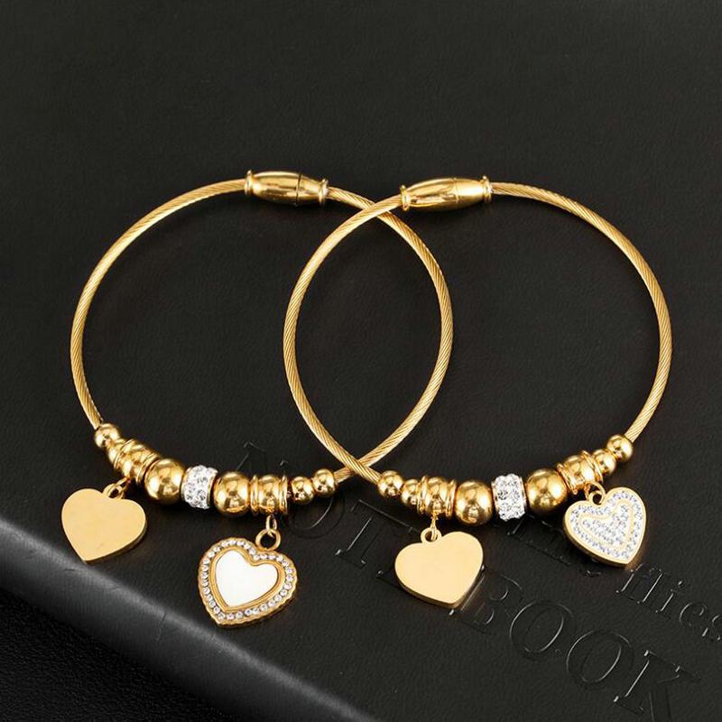 

Bangle Stainless Steel Women's Love Heart Bracelet Gold