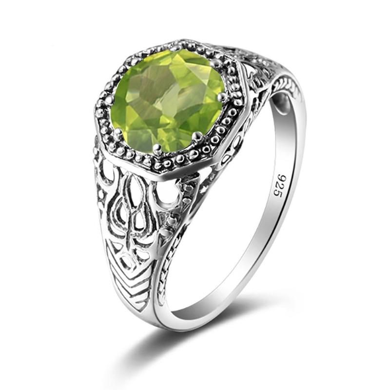 

Real 925 Sterling Silver Ring Gemstones Peridot Rings Round Vintage Handmade Design Unique Party Women Fine Jewelry Christmas Cluster