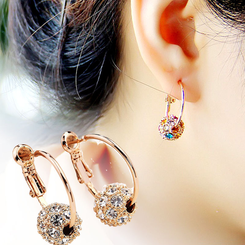 

Rose Gold Plated Color Rhinestone Ball Charm Huggie Earrings for Women