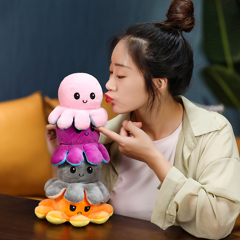 

US Stock Flip Octopus Stuffed Plush Toys For Children Cute Angry Smile Emotion Reversable Animal Plush Doll Kids Gift Wholesale 1141 X2